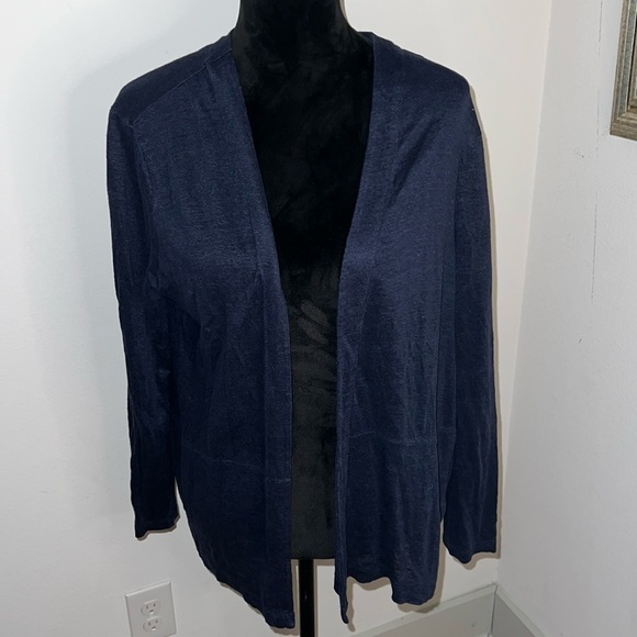 Love Linen J. Jill blue long sleeves open cardigan 100% Linen sz L - Picture 1 of 8
